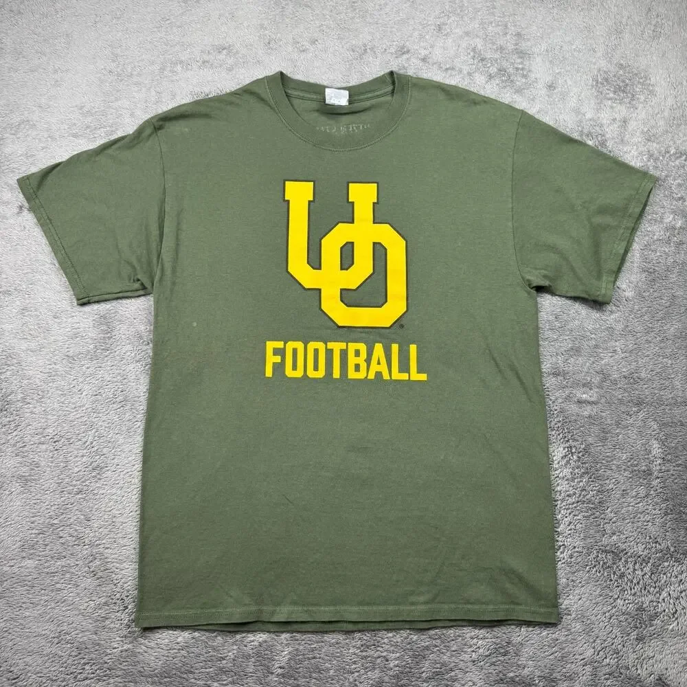 Oregn Ducks UO Football Shirt Mens L Green Script Logo Crew Neck Short Sleeve